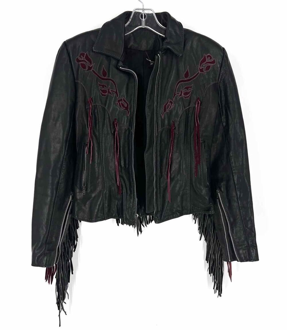 Size M ? Black/Wine Fringe Leather Designer Jacket